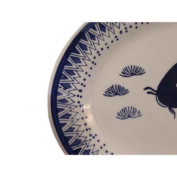 Serving Plate Chinese Vintage Koi Fish Oval Porcelain  Blue White 14x10 Dr Lori - Picture 3 of 6